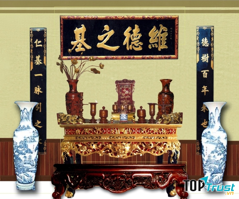 Bố trí hoành phi, câu đối phòng thờ