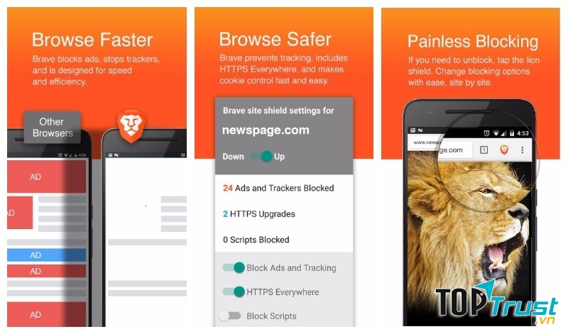 Giao diện ứng dụng Brave
