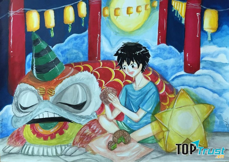 Bức tranh vẽ trung thu: Đêm trung thu bình yên