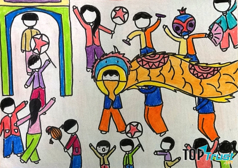 Bức tranh vẽ trung thu: vui trung thu