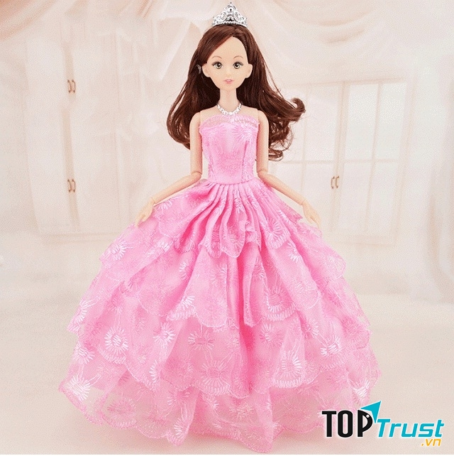 Búp Bê 12 Khớp Váy Hồng Công Chúa Với Bộ Vòng Vương Miện Giá Đỡ + Tặng Kèm 10 Đôi Giày