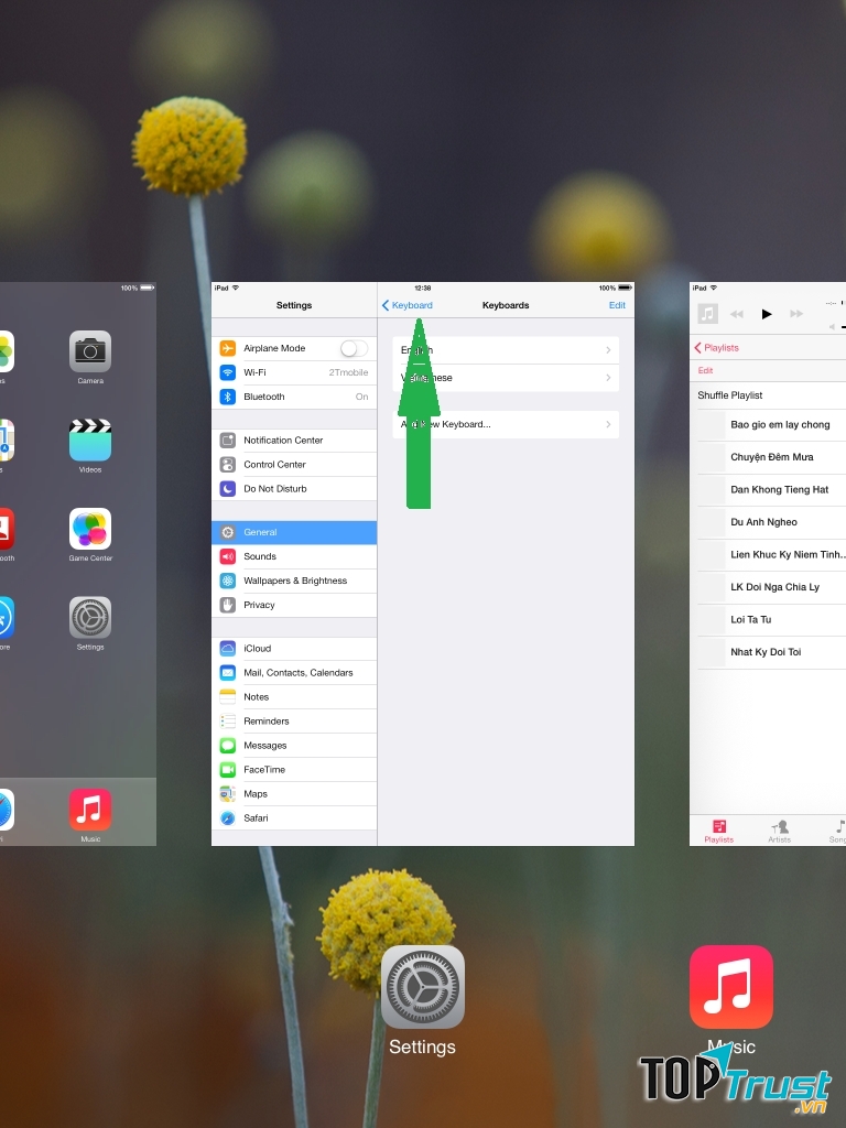 Vuốt lên theo hướng mũi tên để tắt những ứng dụng luôn chạy ngầm