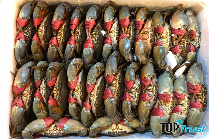  Xếp cua vào hộp có chứa đá lạnh rồi đưa cua vào tủ lạn