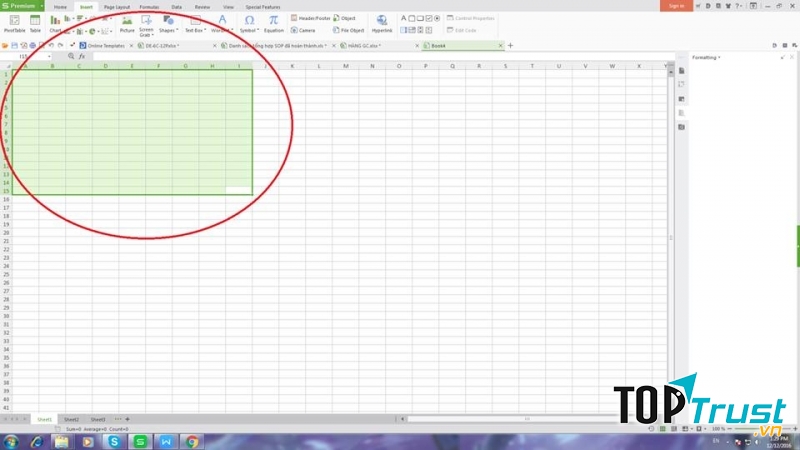 Nhấn tổ hợp phím Shift + Home để mở rộng vùng được chọn về đầu tiên của bảng tính (góc trái trên cùng)