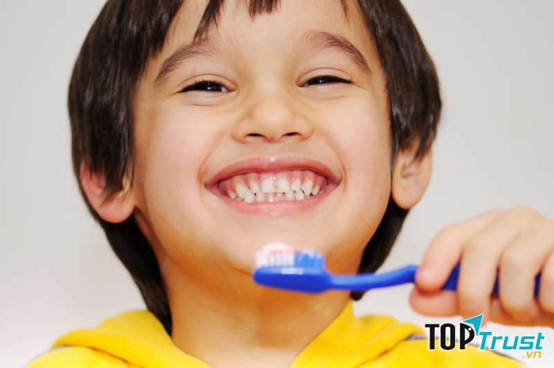 Đánh răng nhẹ nhàng cho trẻ, không nên chà mạnh, tránh gây chảy máu chân răng.