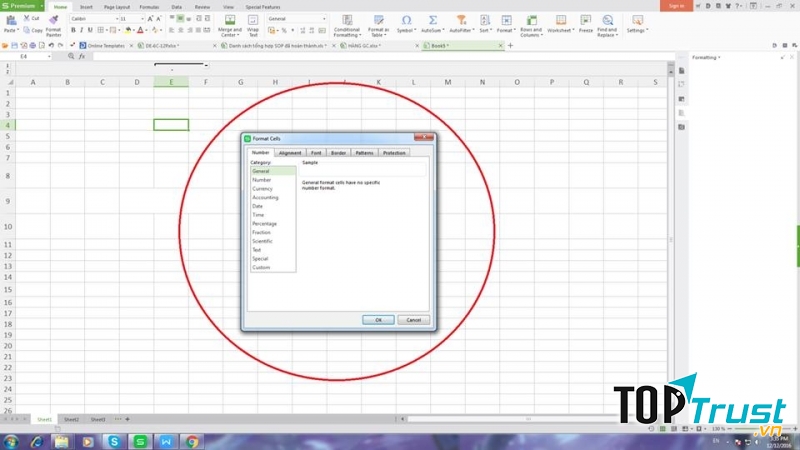 Nhấn tổ hộp phím Ctrl + 1 để hiển thị hộp thoại Format