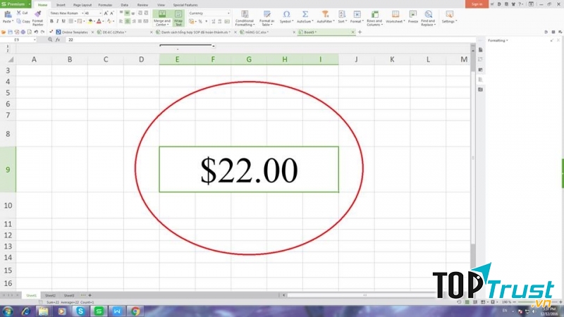 Nhấn tổ hợp phím Ctrl + Shift + $ để áp dụng định dạng tiền tệ với hai chữ số thập phân.