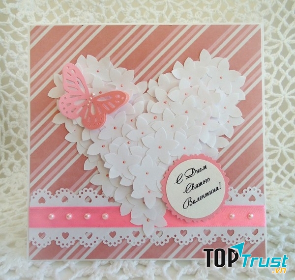 Thiệp Valentine handmade trái tim hoa cực yêu