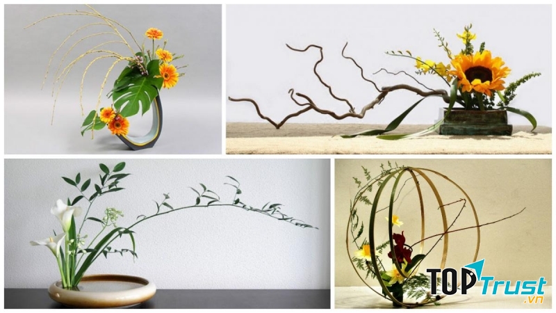 Nét độc đáo nằm ở đường nét và sự hài hòa của các loài hoa khi được cắm vào bình