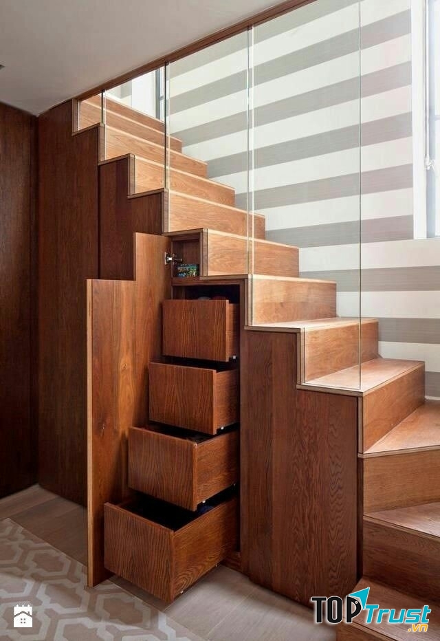 Mẫu thiết kế cầu thang kết hợp tủ