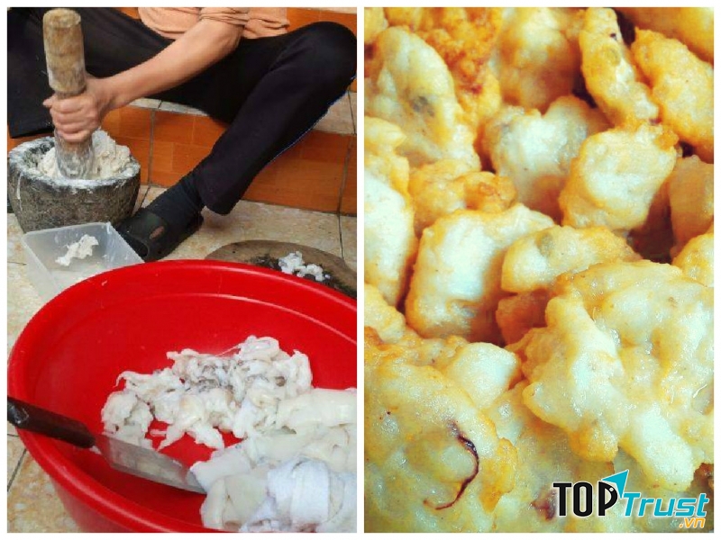 Chả mực được giã bằng tay