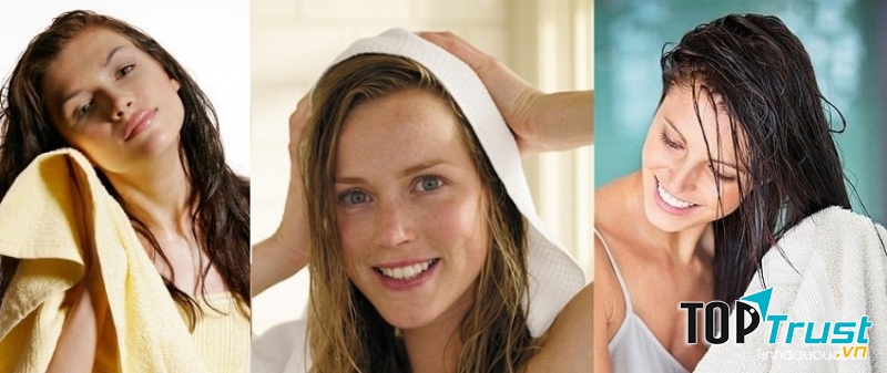 Lau tóc nhẹ nhàng bằng khăn mềm khi tóc ướt