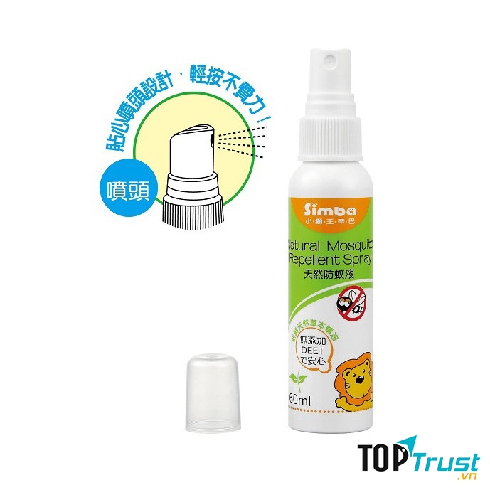 Chai xịt chống muỗi cho bé Simba kết hợp tinh dầu sả nano thiên nhiên và công nghệ nano phân tử cao, không có hóa chất DEET, có tác dụng chống muỗi, đuổi muỗi, không có tác dụng phụ đối với con người.