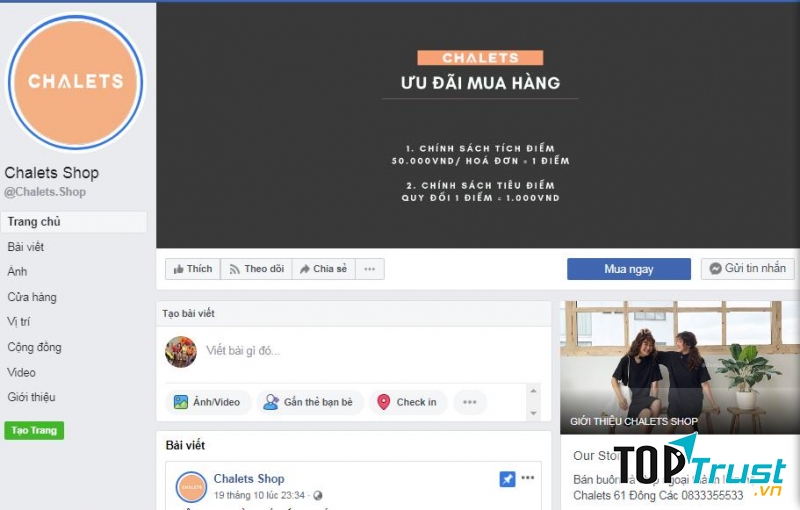 Trang facebook của Chalets Shop