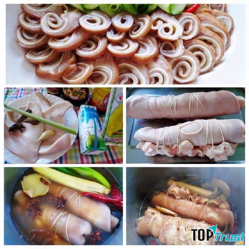 Tai heo ngũ vị cuộn ngon, giòn.