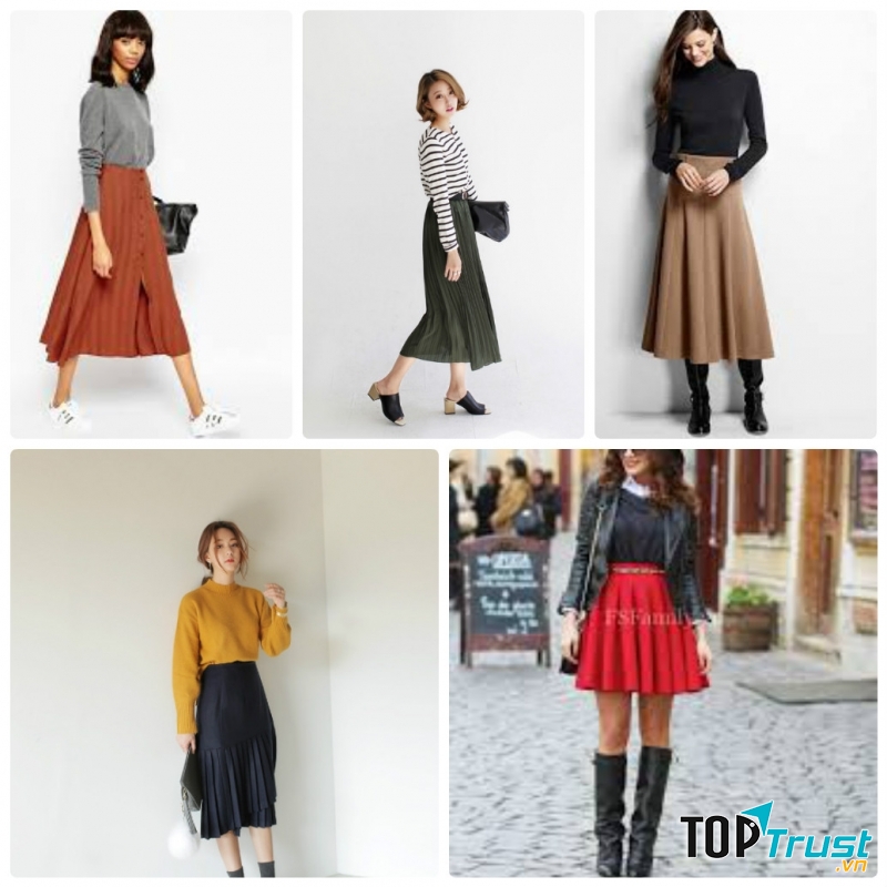 Váy xếp ly cùng áo tay dài