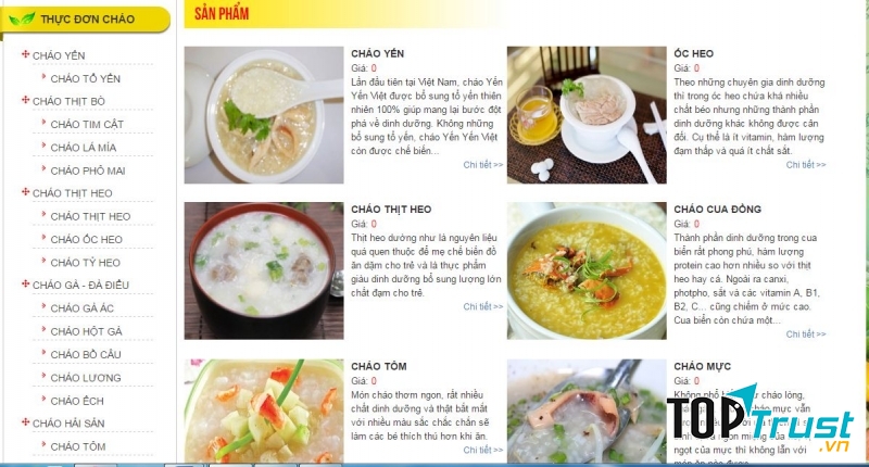 Một số món cháo của cháo dinh dưỡng Thu Thảo