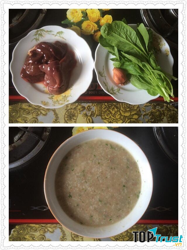 Cháo gan gà rau cải