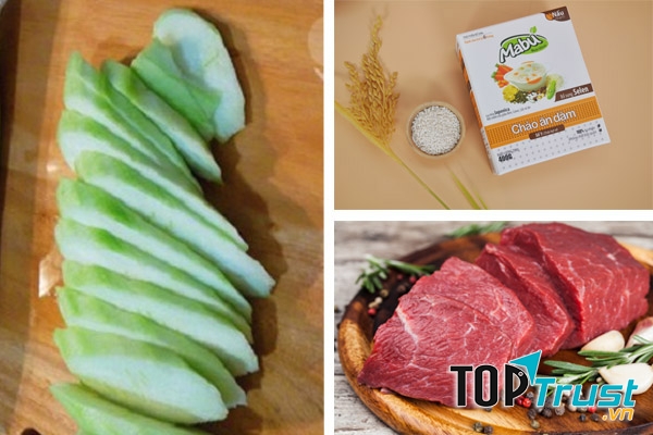 Cháo thịt bò, mướp, phomai