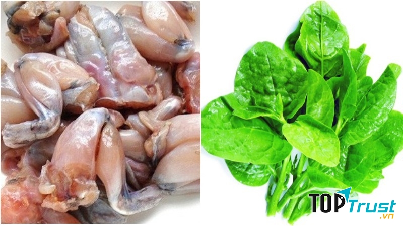 Cháo ếch kết hợp với mồng tơi