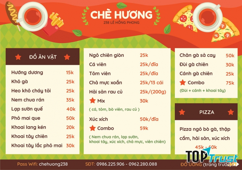 Ngoài chè thì menu ăn vặt ở đây cũng khá phong phú cho bạn lựa chọn