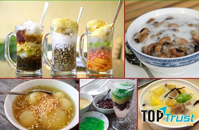 Chỉ với một vài chiếc bàn, các bát nhân chè đủ loại từ: bánh trôi, đỗ đen, hoa quả thái nhỏ… đều được bày biện ra vô cùng thích mắt.
