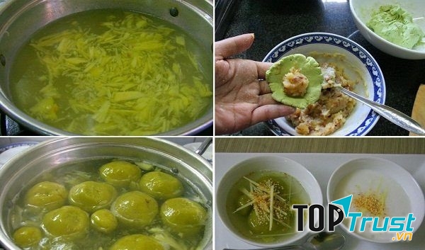 Sắc xanh của lá dứa đã hòa vào chén chè trôi nước ngọt lịm