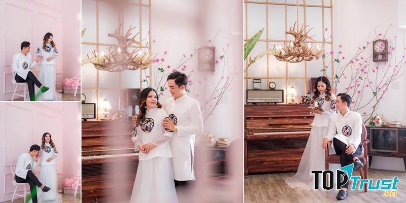 Trang phục áo dài cưới hỏi đậm nét văn hóa người châu Á.