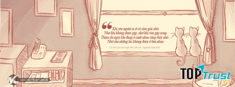 Có hai con mèo ngồi bên cửa sổ