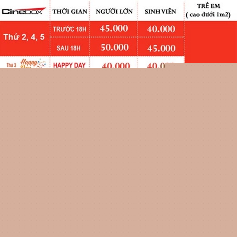 Giá vé tại Cinebox Lý Chính Thắng
