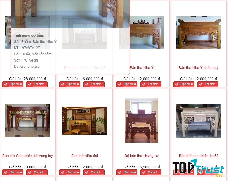 Một số sản phẩm tủ thờ của cơ sở đồ thờ Nguyễn Viết Sự