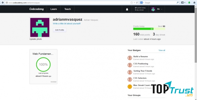 Giao diện của Codecademy