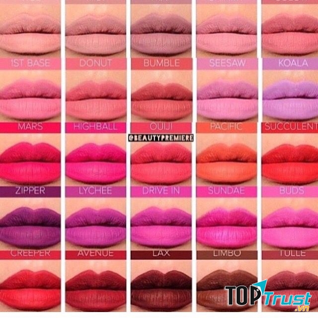 Bảng màu môi của son Colourpop Ultra Matte Lip