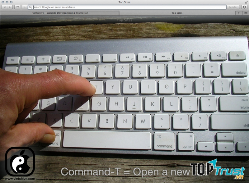Mở tab trình duyệt mới với Command + T