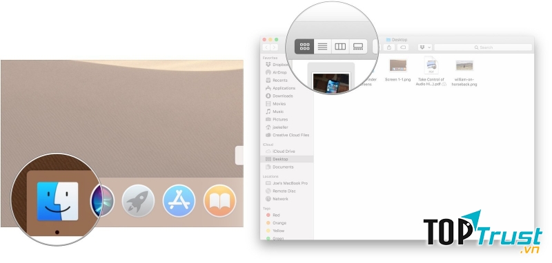 Mở các mục trong Finder với các tổ hợp phím như trên