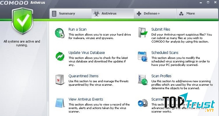 Một số mục của Comodo