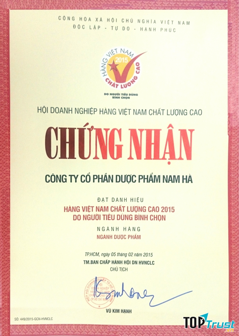 Một danh hiệu đã đạt được của Công ty dược Nam Hà