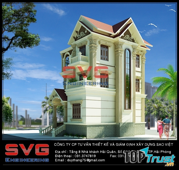 Công trình nhà biệt thự bà Đỗ Thị Phương, Đội 6 thôn Pháp Cổ, xã Lại Xuân, huyện Thủy Nguyên, Hải Phòng.