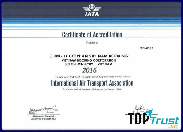 Chứng nhận của IATA - Hiệp hội Vận tải Hàng không Quốc tế