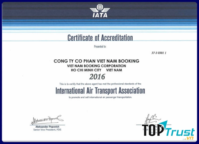 Chứng nhận của IATA - Hiệp hội Vận tải Hàng không Quốc tế