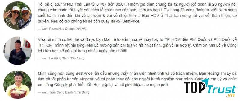 Trích dẫn phản hồi của một số khách hàng của BestPrice
