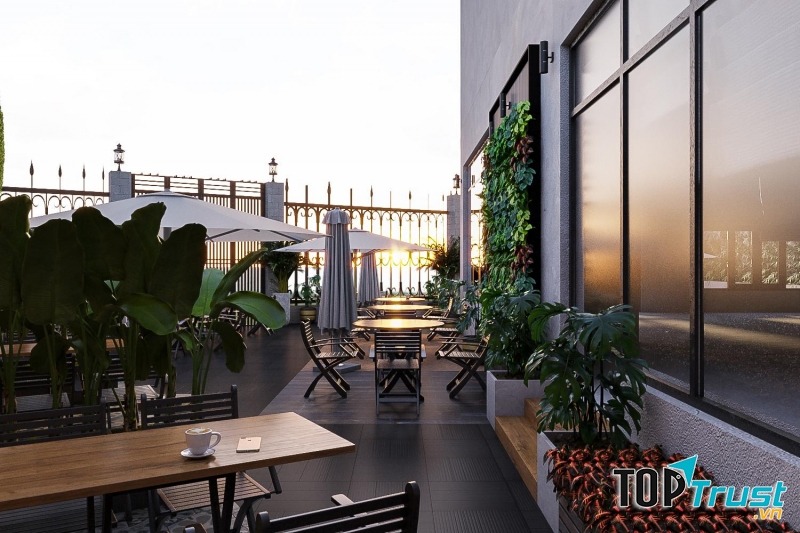 Thiết kế quán cafe không gian ngoài trời.