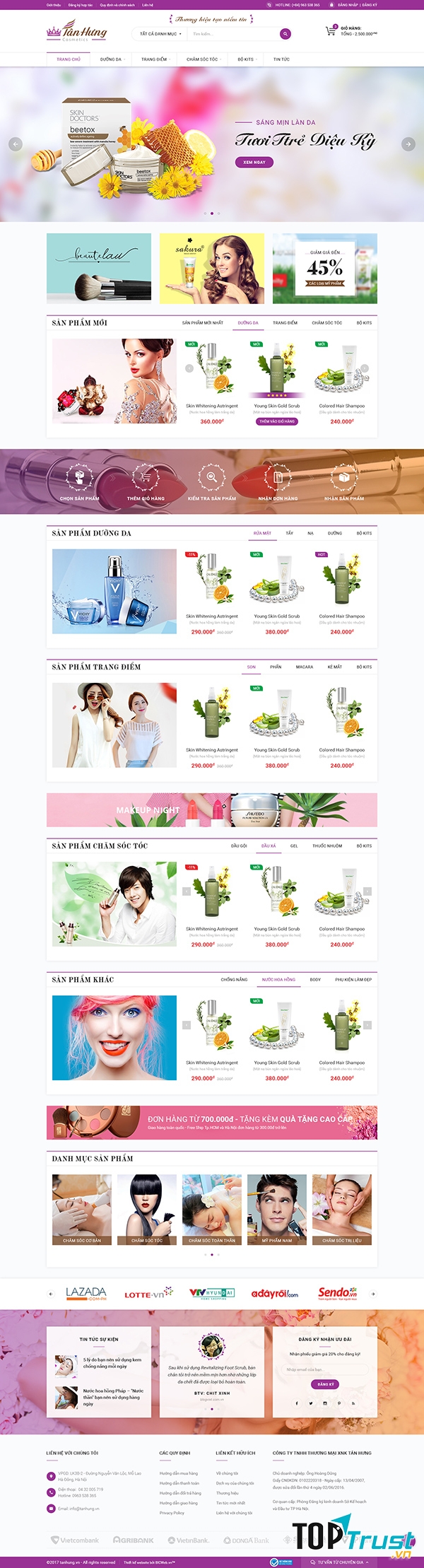 Thiết kế website TMĐT Tân Hưng - Mỹ phẩm Hollywood Style