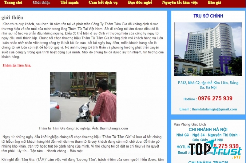 Hình ảnh Website chính cùng trụ sở Công ty TNHH điều tra và cung cấp thông tin Tâm Gia
