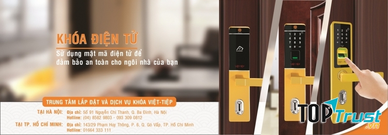 Khóa điện tử Việt Tiệp - banner giới thiệu trung tâm lắp đặt và dịch vụ khóa Việt Tiệp