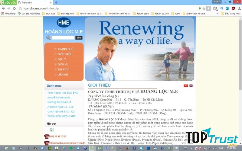 Trang web của Công ty TNHH thiết bị y tế Hoàng Lộc M.E