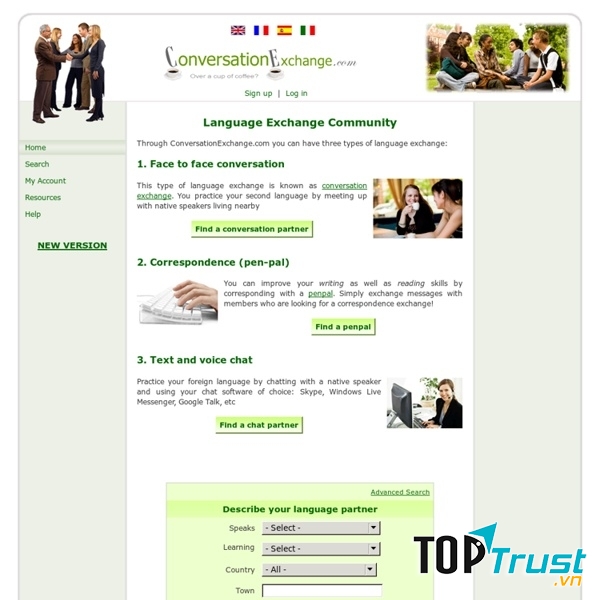 Giao diện của Conversation Exchange