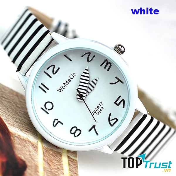 Đồng hồ đeo tay nữ Womage dây sọc khá nổi bật