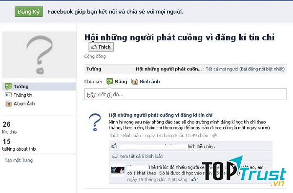 Ngay trên Facebook có lập cả một hội những người phát cuồng vì đăng kí tín chỉ