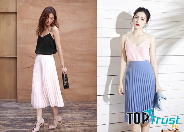 Đầm xếp ly dài qua gối